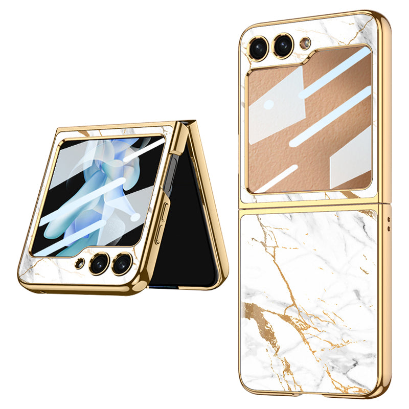GKK Shockproof Case for Samsung Galaxy Z Flip5 5G Pattern Printing Hard PC Phone Cover with Tempered Glass Film GKK Shockproof Case for Samsung Galaxy Z Flip5 5G Pattern Printing Hard PC Phone Cover with Tempered Glass Film